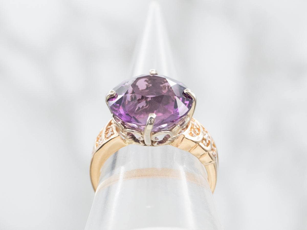 Modern Amethyst and Diamond Cocktail Ring