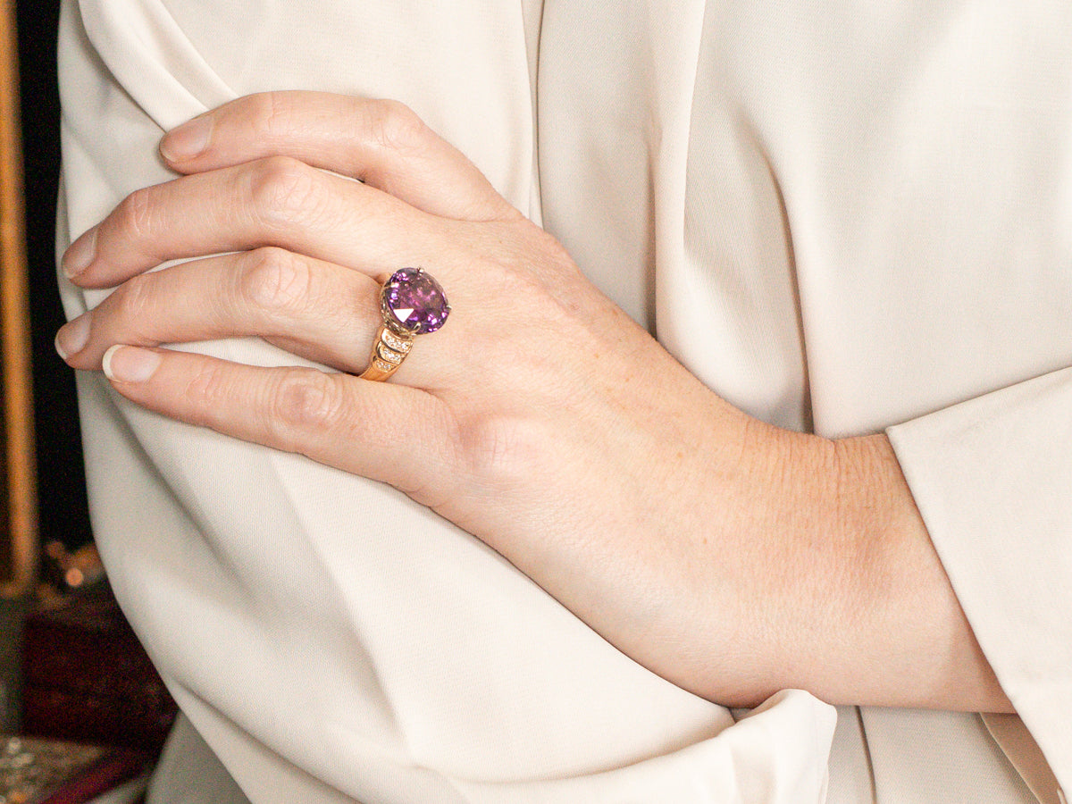 Modern Amethyst and Diamond Cocktail Ring