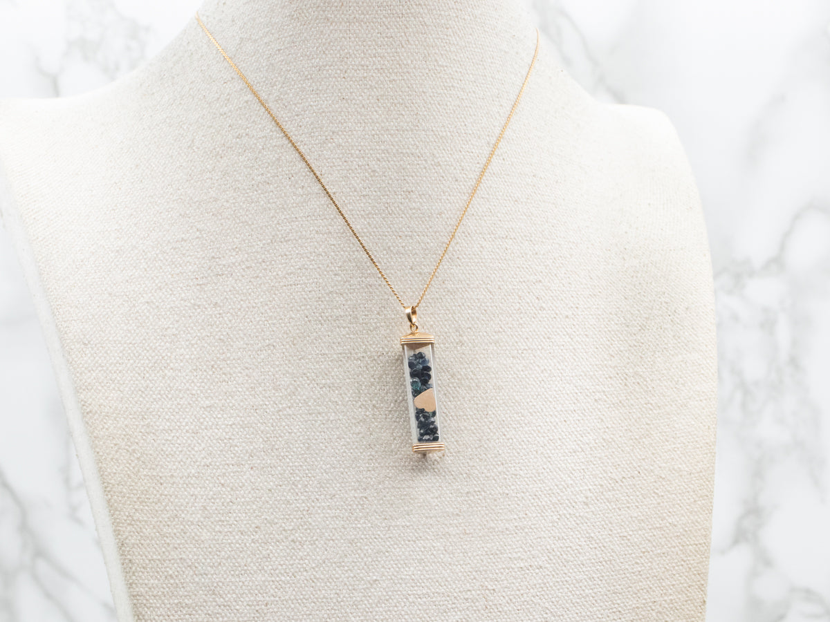 Faceted Sapphires and Gold Heart Vial Pendant