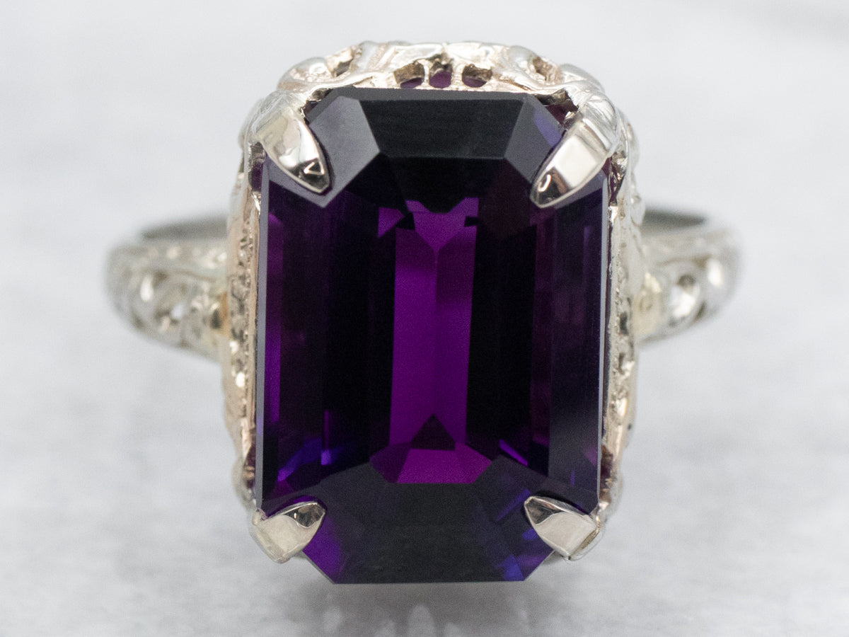 Antique Art Deco Amethyst Solitaire Filigree Ring