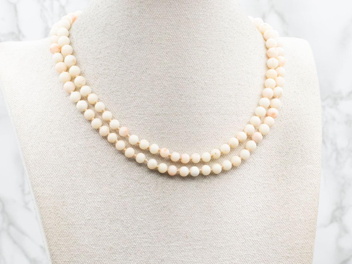 Double Stand White Coral Necklace with Cameo Clasp