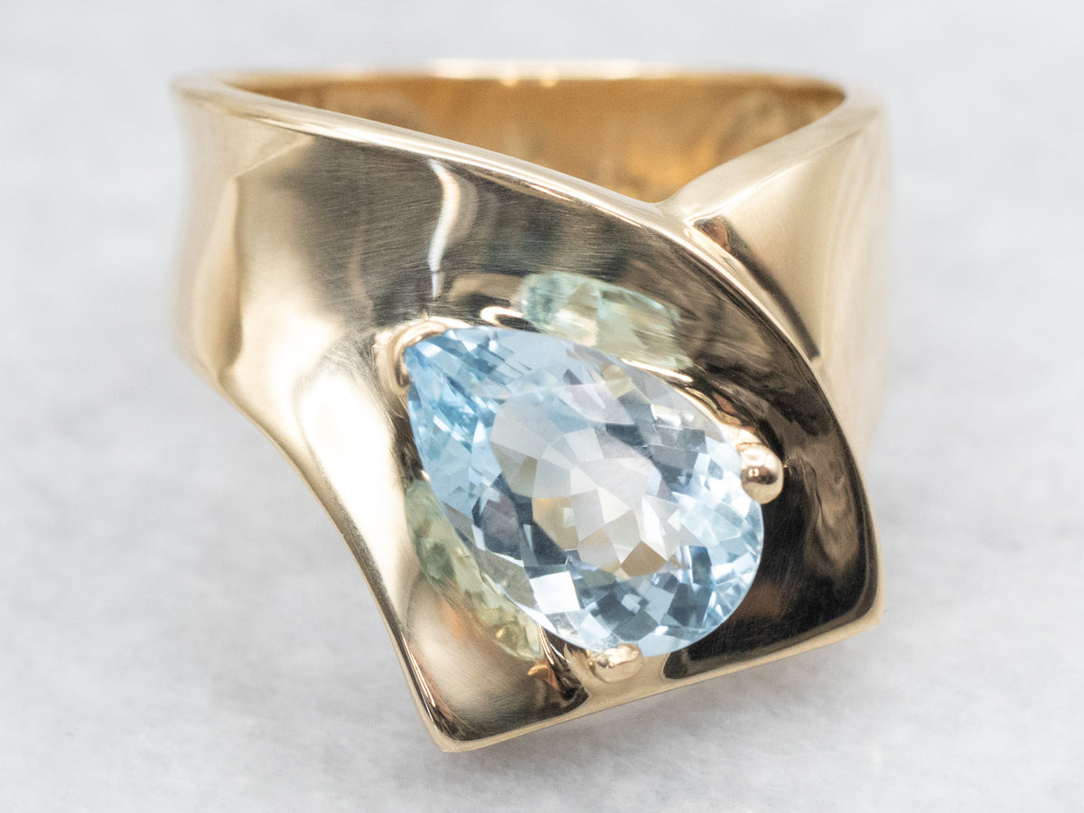 Modernist Aquamarine Gold Statement Ring