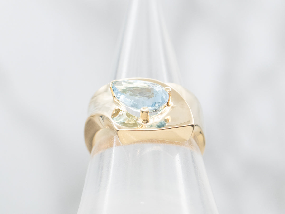 Modernist Aquamarine Gold Statement Ring