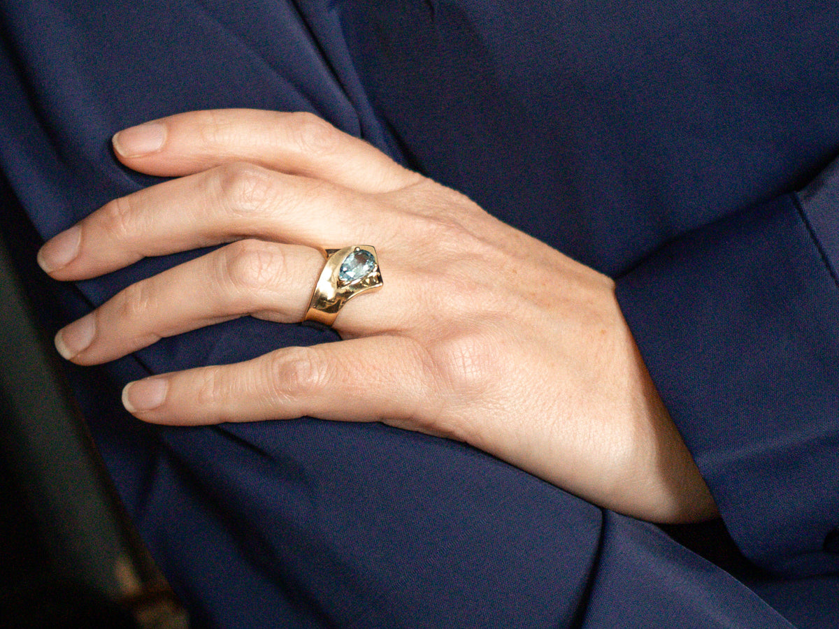 Modernist Aquamarine Gold Statement Ring