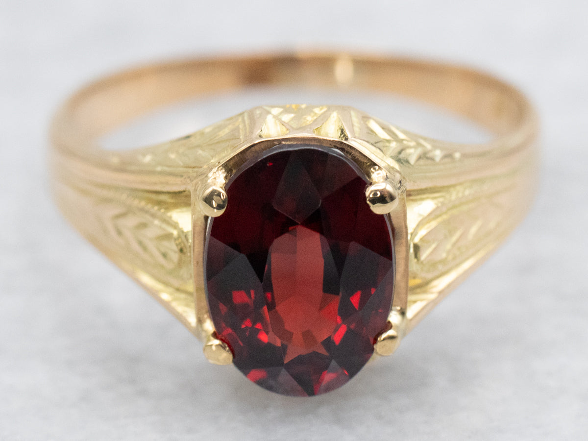 Art Nouveau Garnet Solitaire Ring