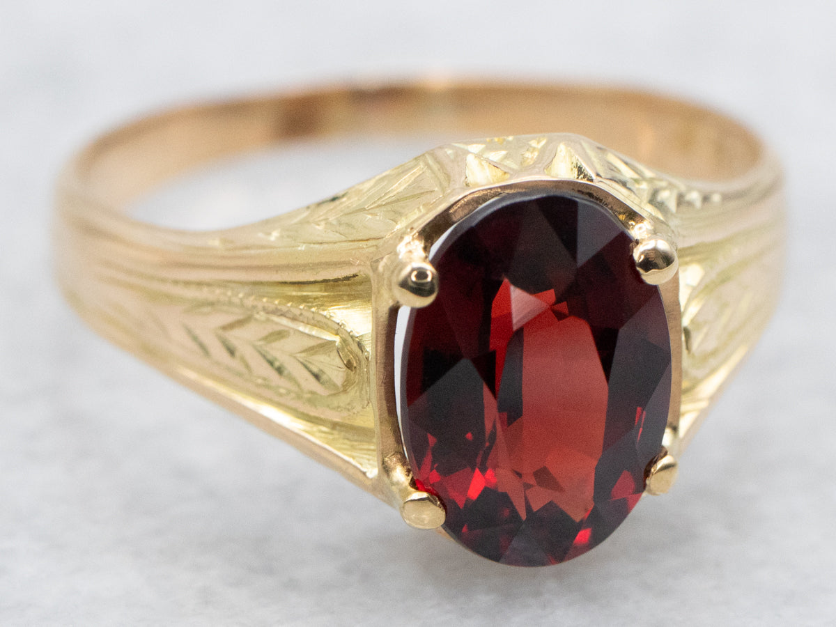 Art Nouveau Garnet Solitaire Ring