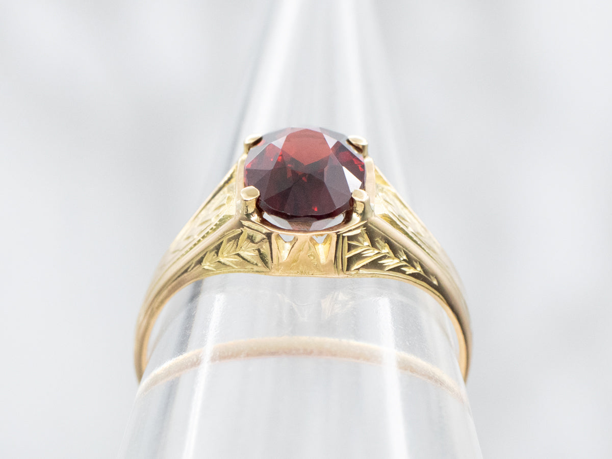 Art Nouveau Garnet Solitaire Ring