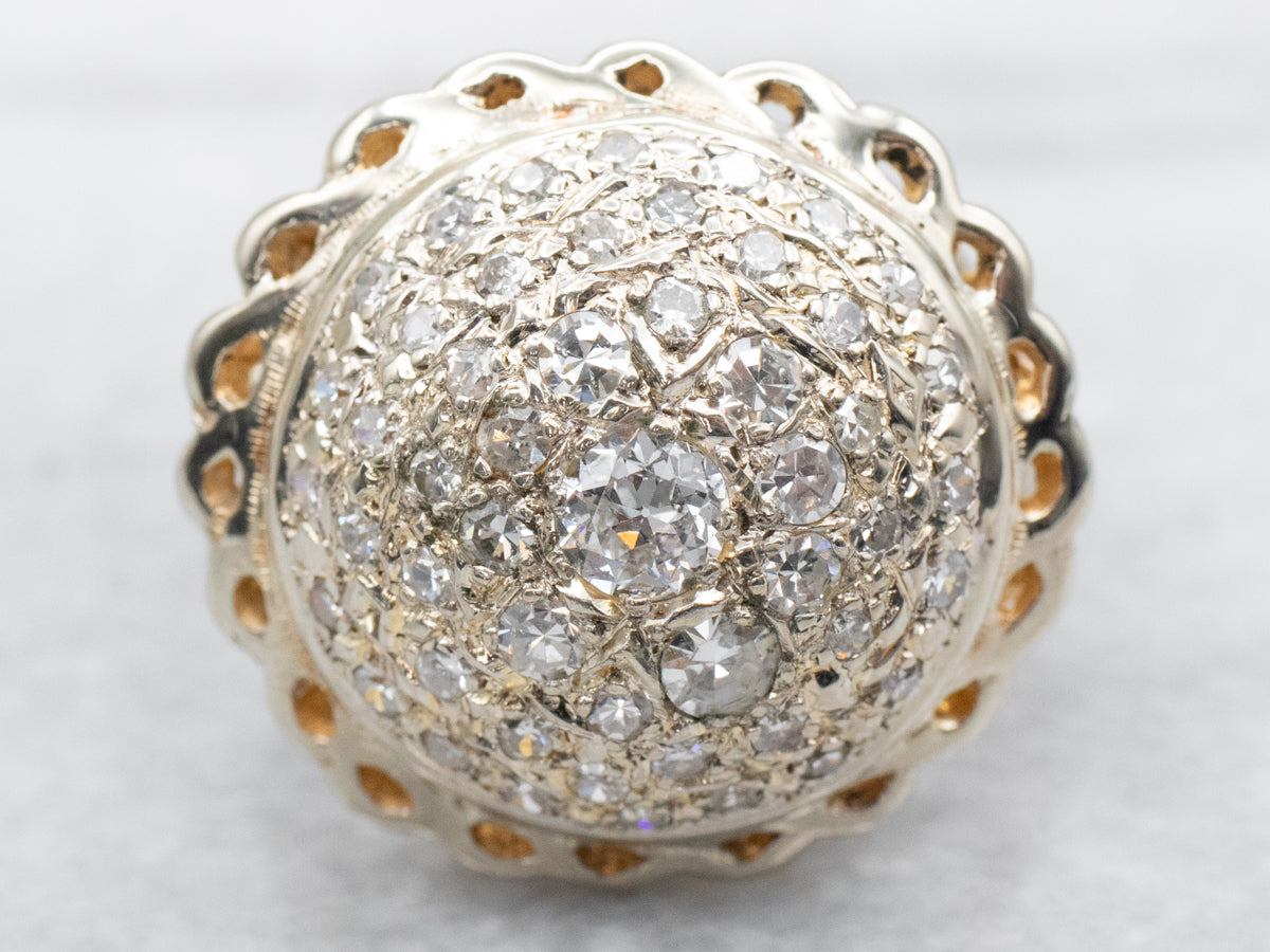 Bold Polished Gold Domed Diamond Cluster Ring