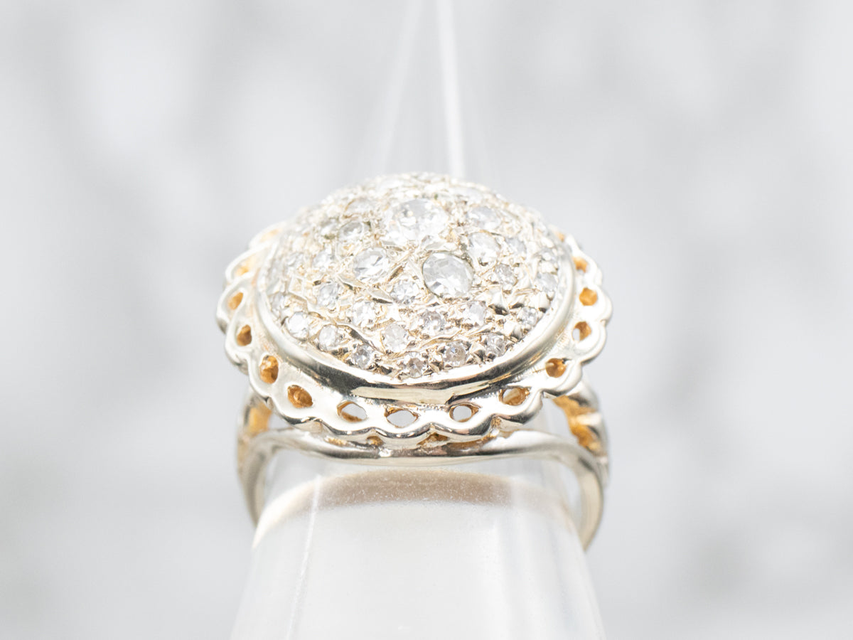 Bold Polished Gold Domed Diamond Cluster Ring