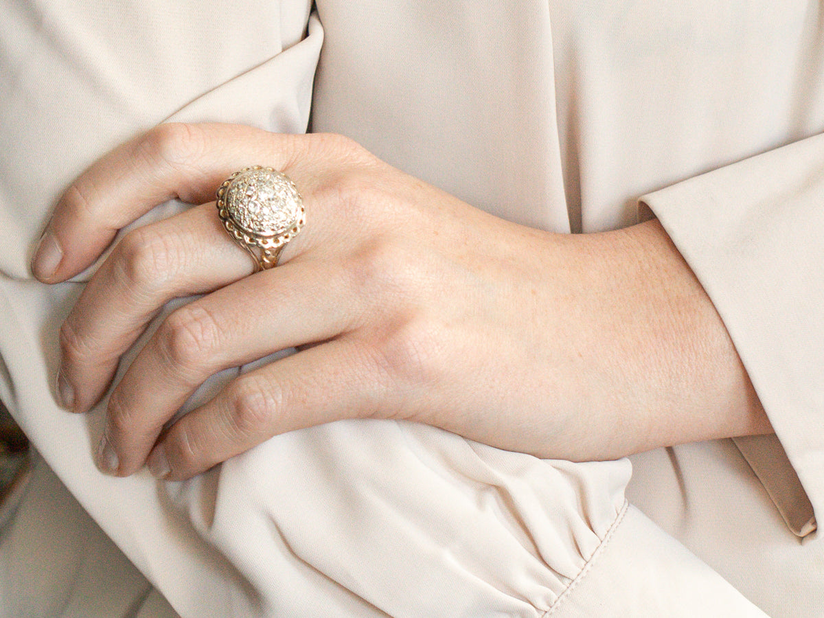 Bold Polished Gold Domed Diamond Cluster Ring