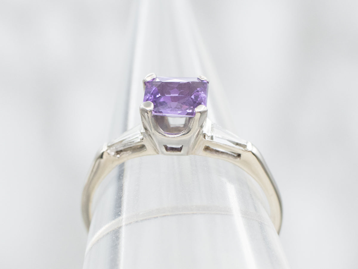 Tapered Baguette Cut Diamond and Sapphire Engagement Ring