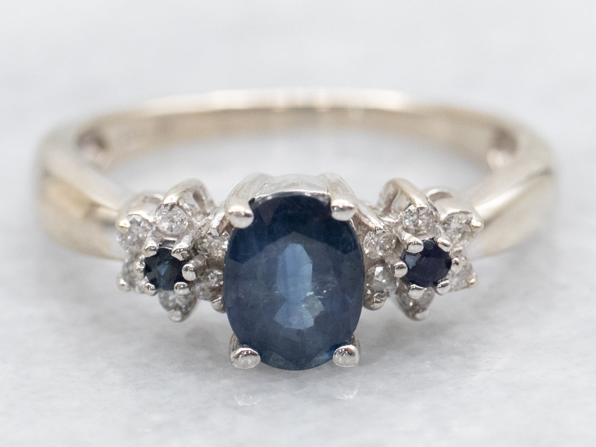 Sapphire and Diamond Modern Floral Engagement Ring