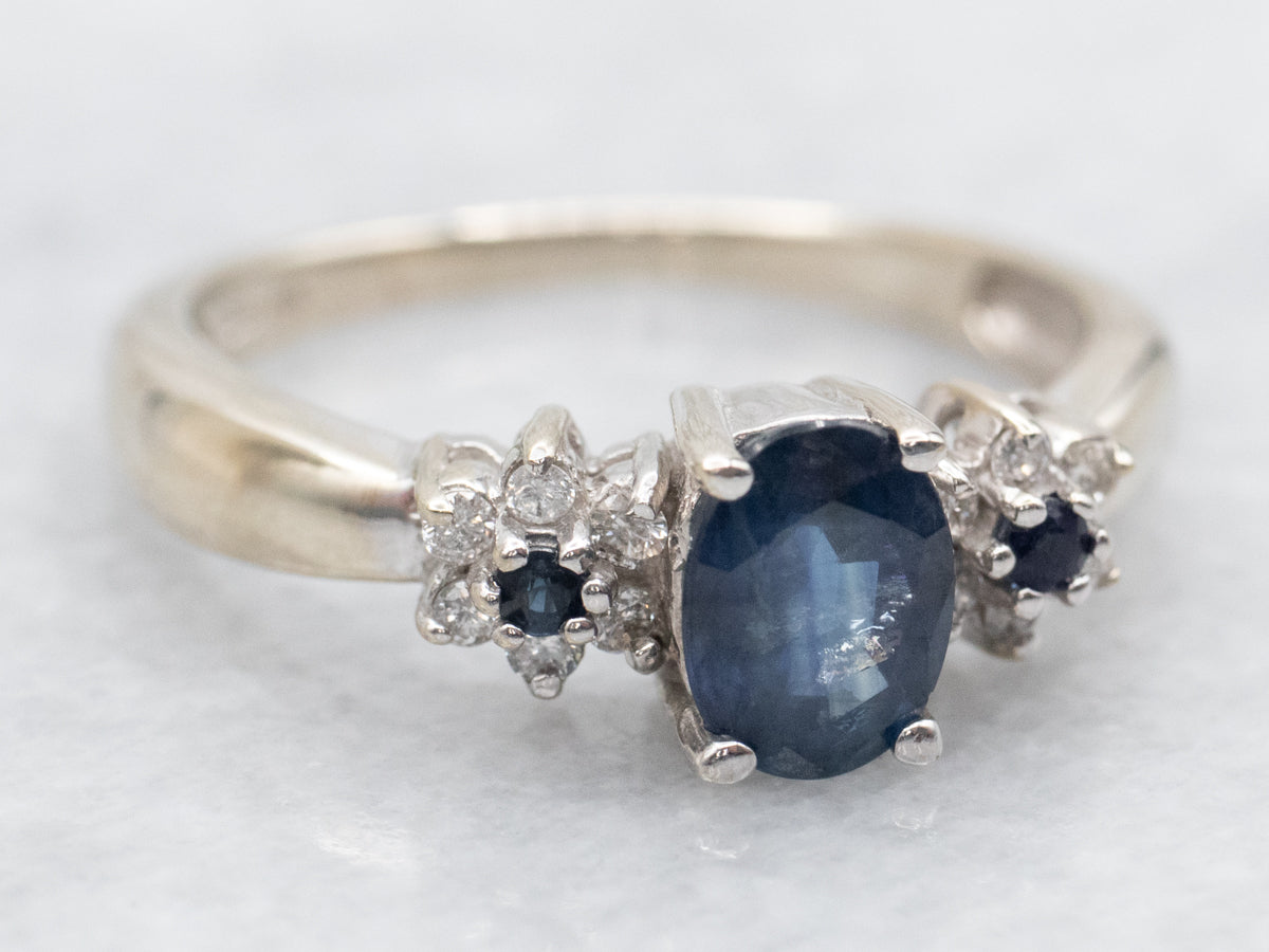 Sapphire and Diamond Modern Floral Engagement Ring