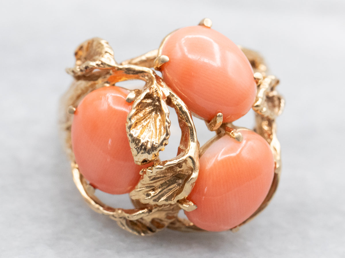 Vintage Botanical Gold Coral Cocktail Ring