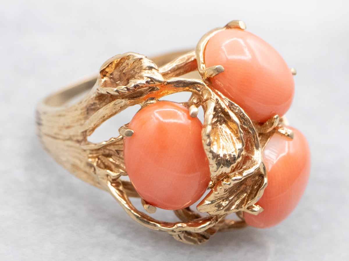 Vintage Botanical Gold Coral Cocktail Ring