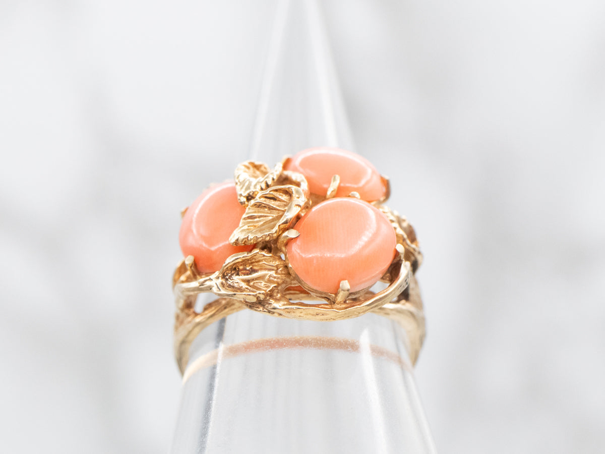 Vintage Botanical Gold Coral Cocktail Ring