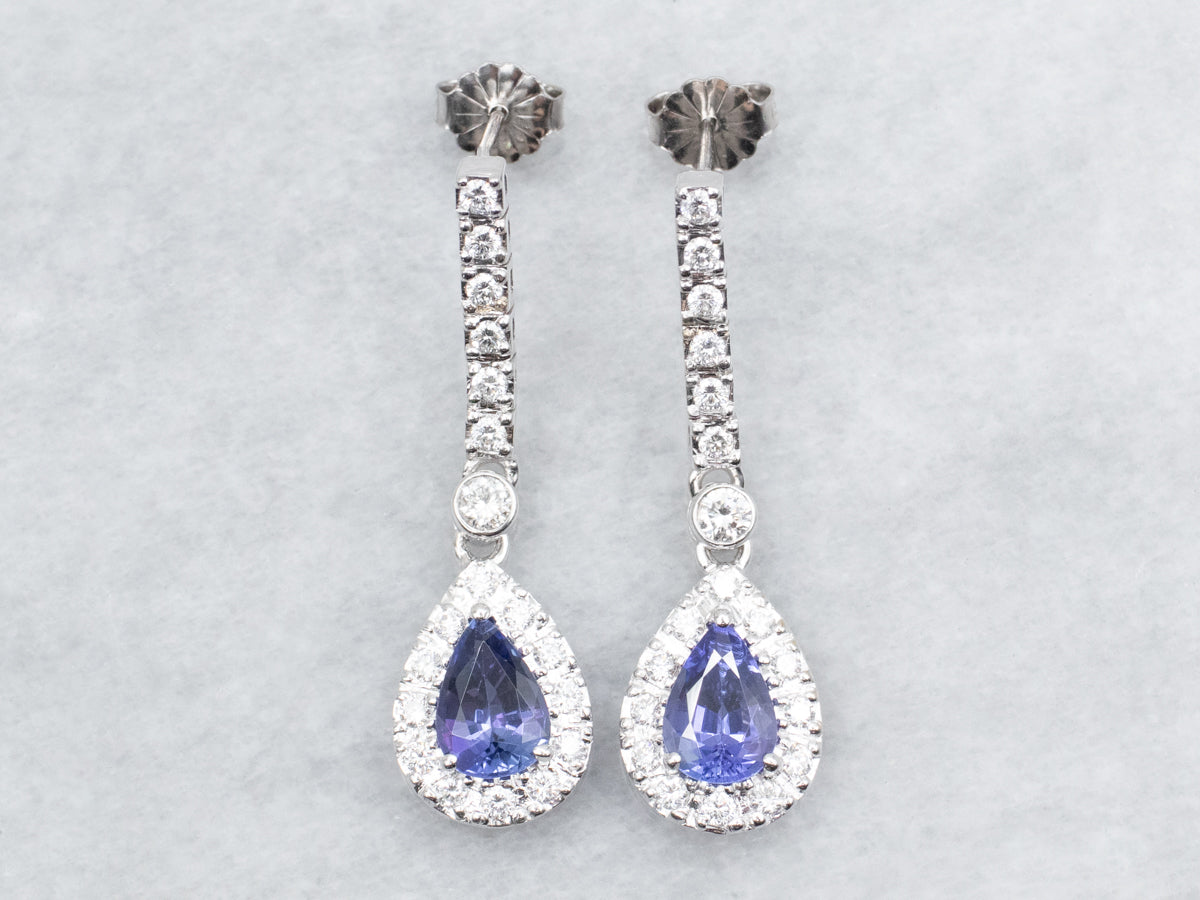 Stunning Tanzanite and Diamond Halo Drop Earrings