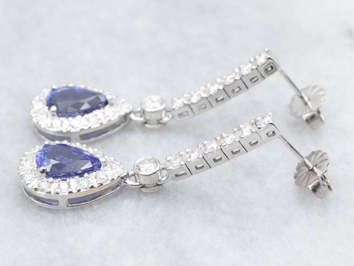 Stunning Tanzanite and Diamond Halo Drop Earrings