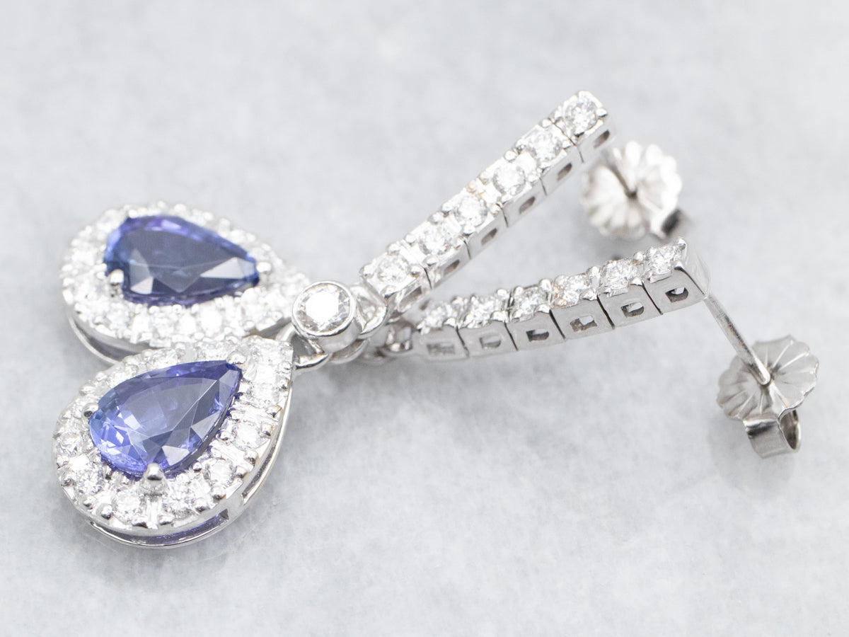 Stunning Tanzanite and Diamond Halo Drop Earrings