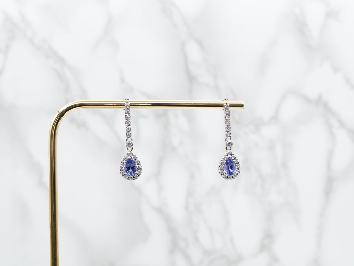 Stunning Tanzanite and Diamond Halo Drop Earrings