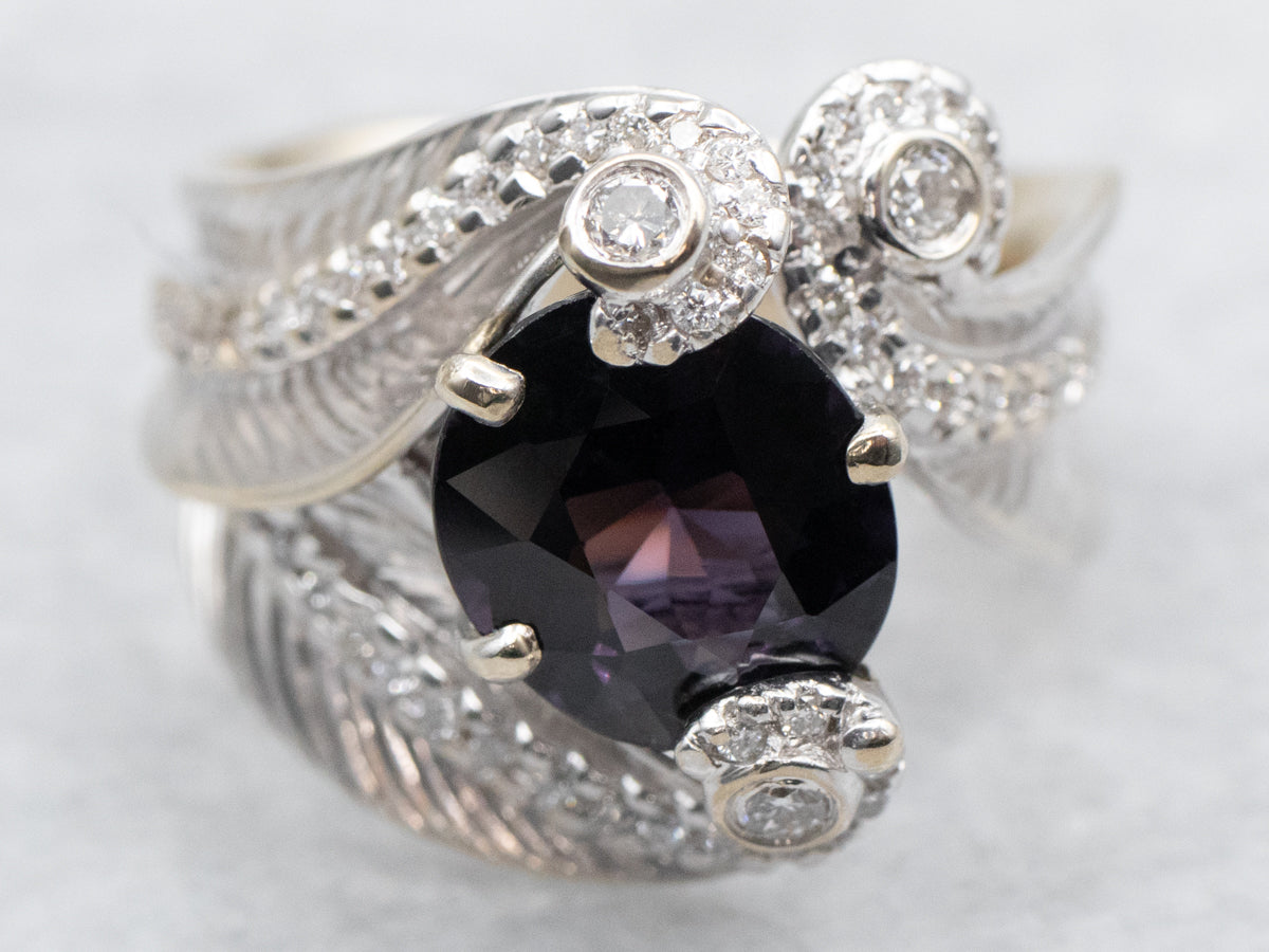 Feathered Spinel and Diamond Cocktail Ring