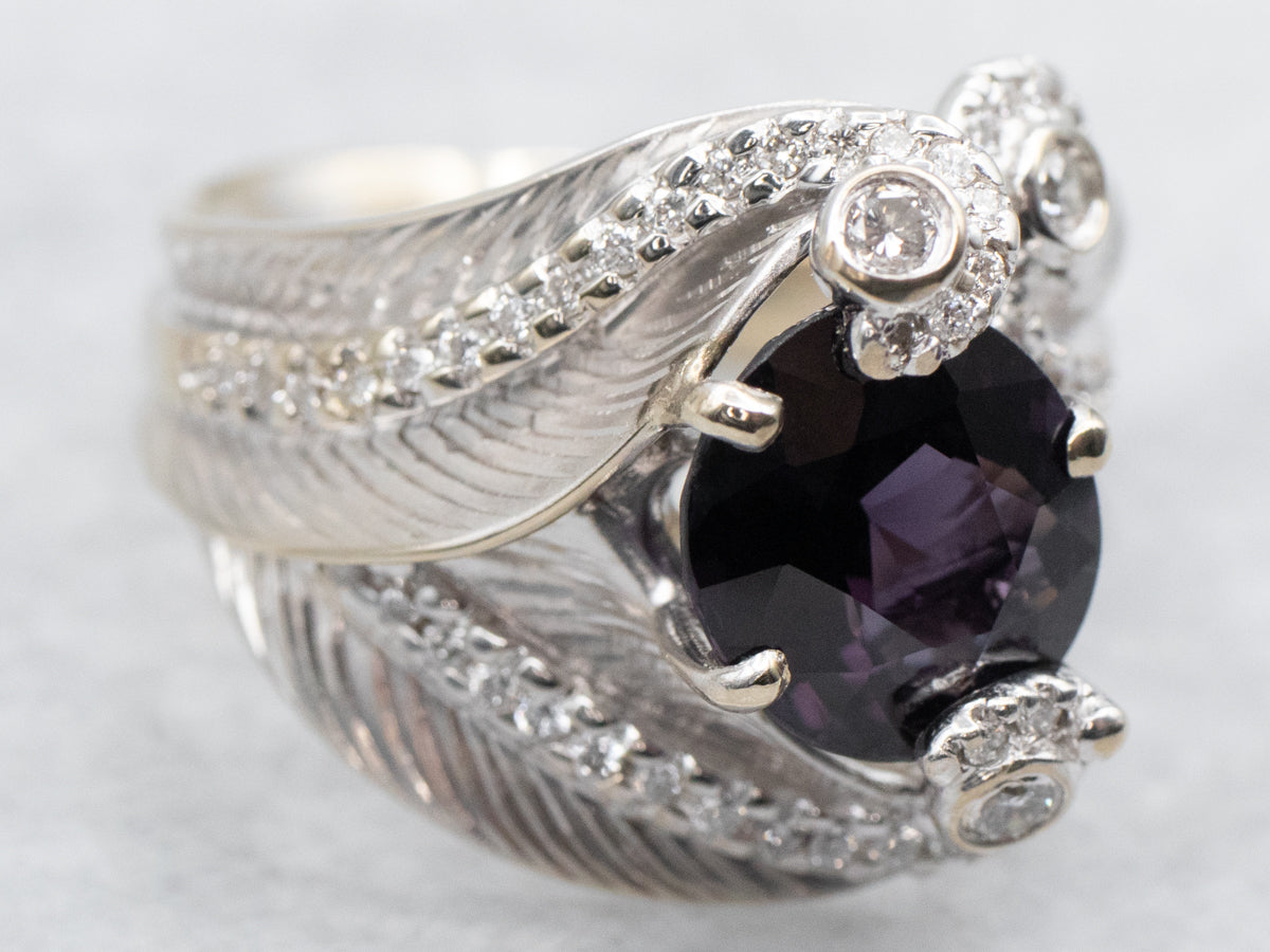 Feathered Spinel and Diamond Cocktail Ring