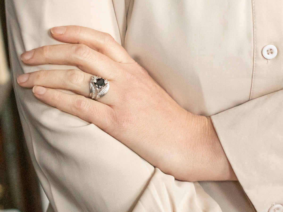 Feathered Spinel and Diamond Cocktail Ring