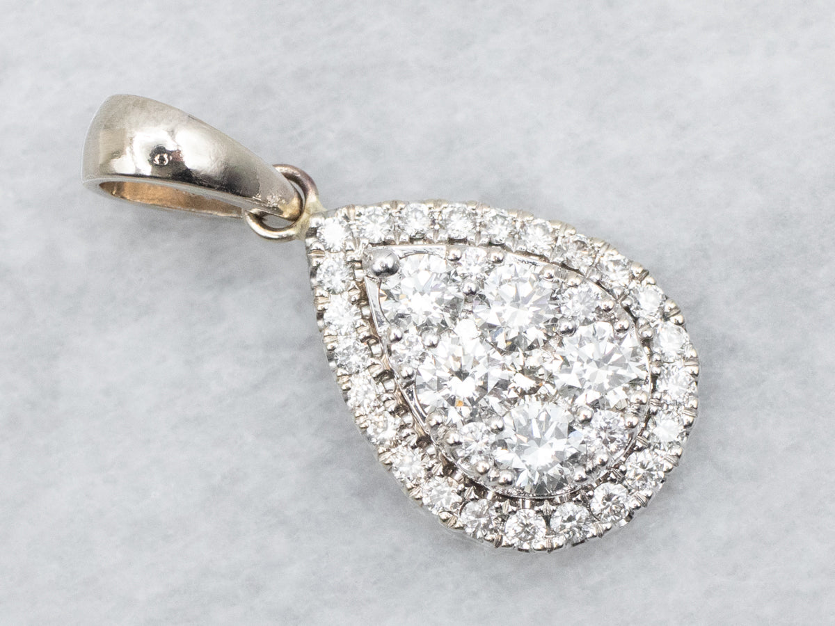 Teardrop Shaped Diamond Cluster and Halo Pendant