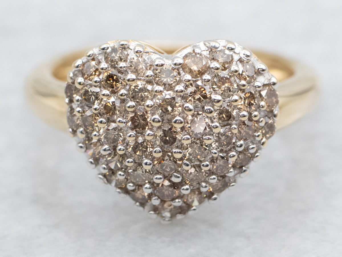 Chocolate and Champagne Diamond Heart Shaped Cluster Ring