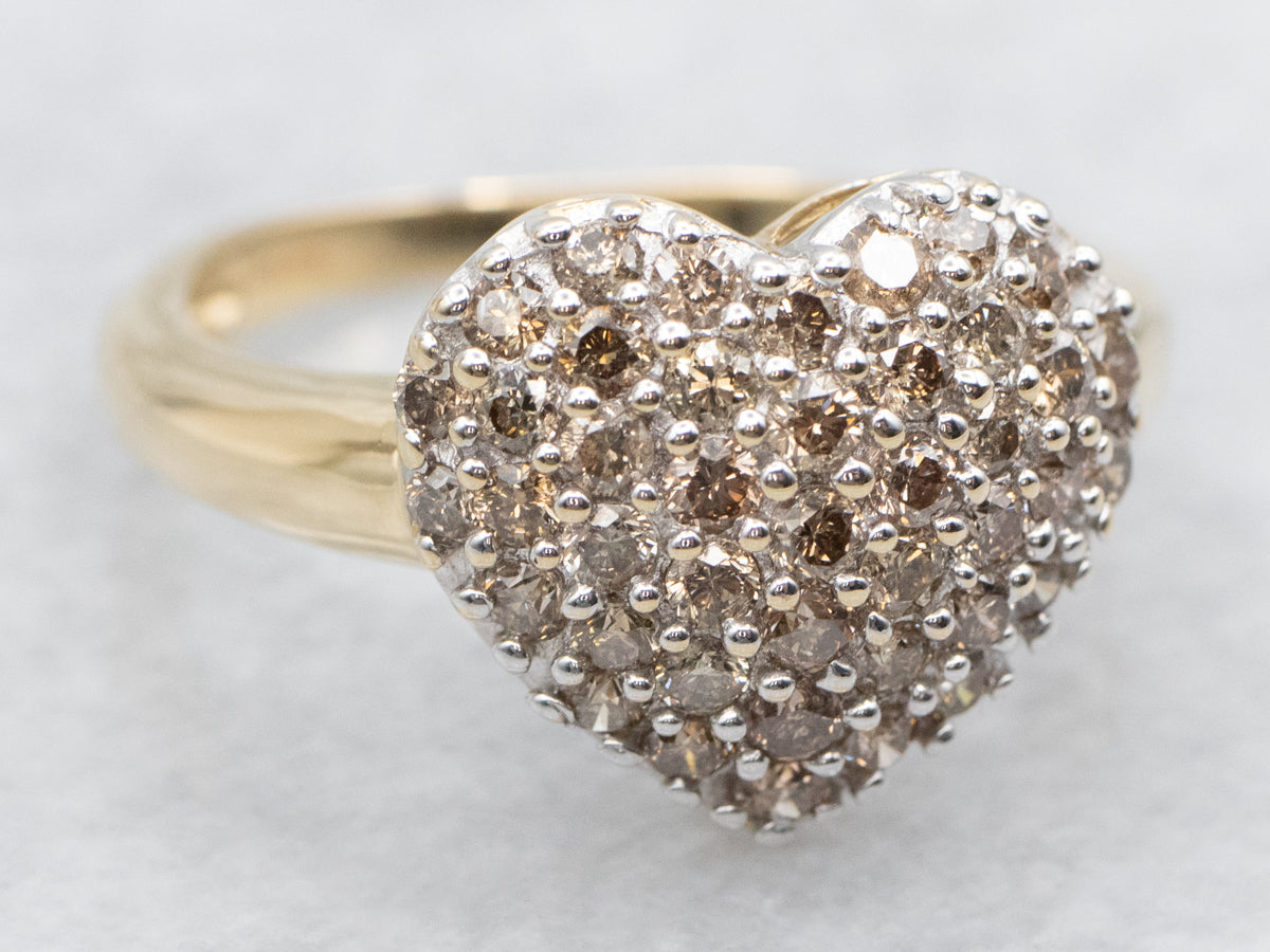 Chocolate and Champagne Diamond Heart Shaped Cluster Ring