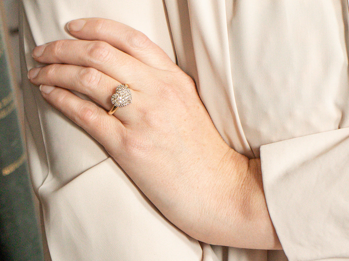 Chocolate and Champagne Diamond Heart Shaped Cluster Ring