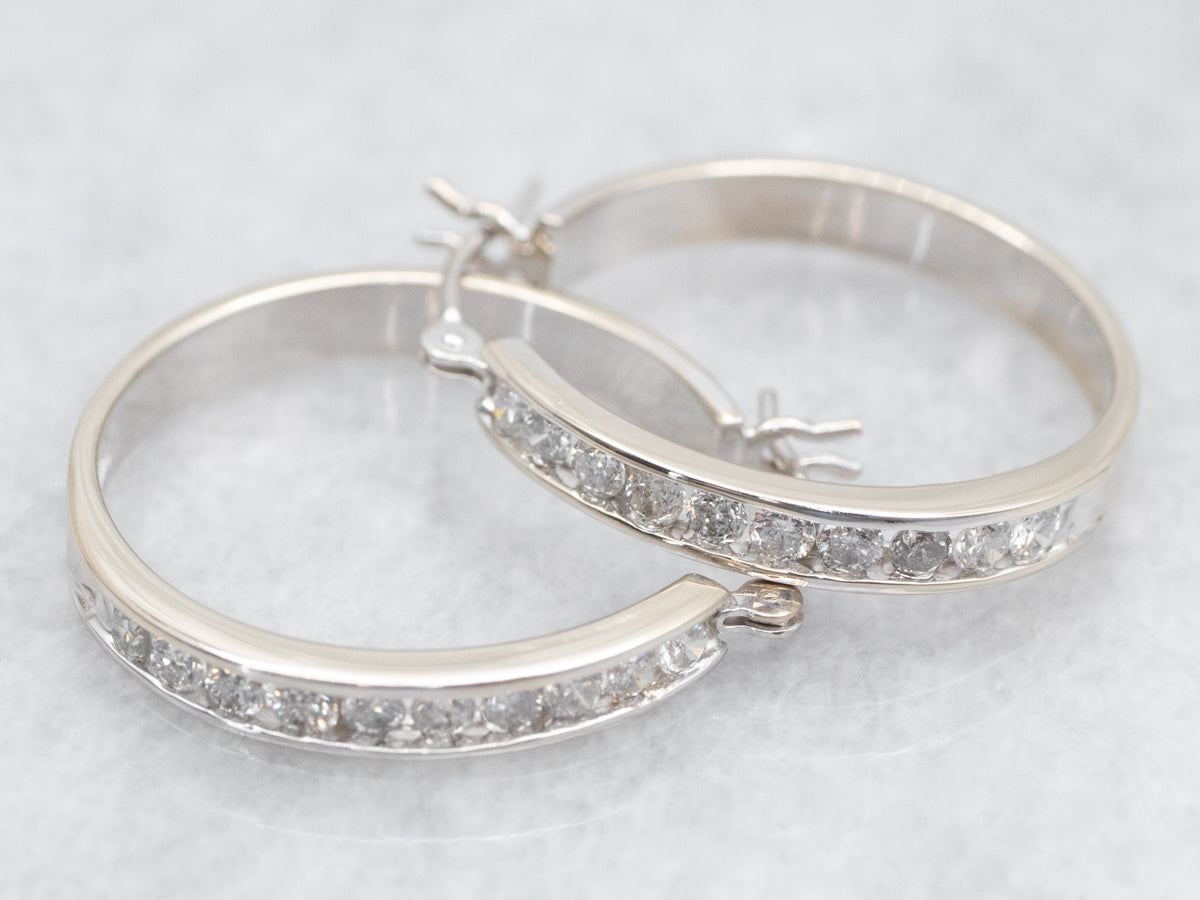 Channel Set Diamond Hoop Earrings