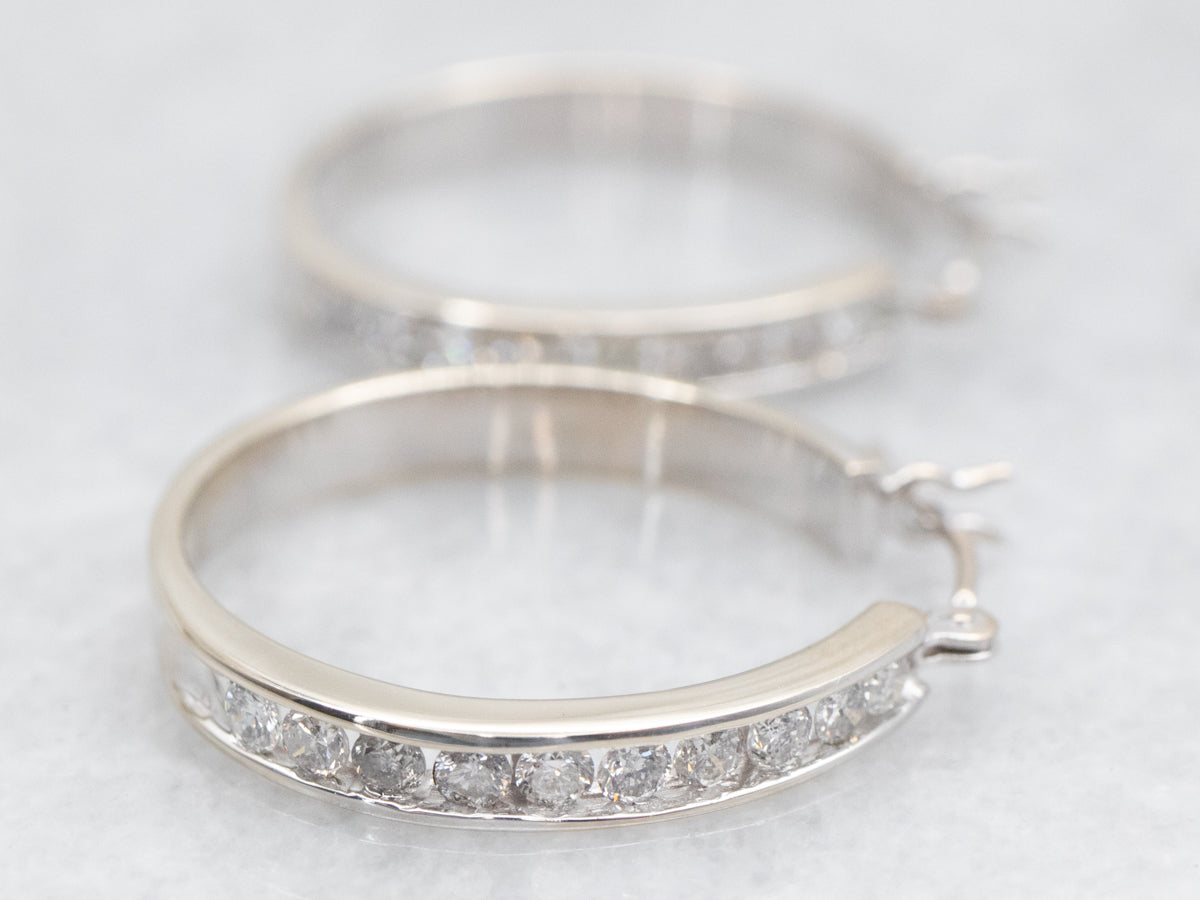 Channel Set Diamond Hoop Earrings