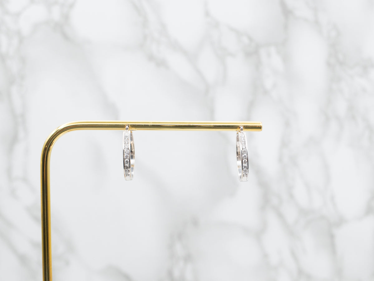 Channel Set Diamond Hoop Earrings