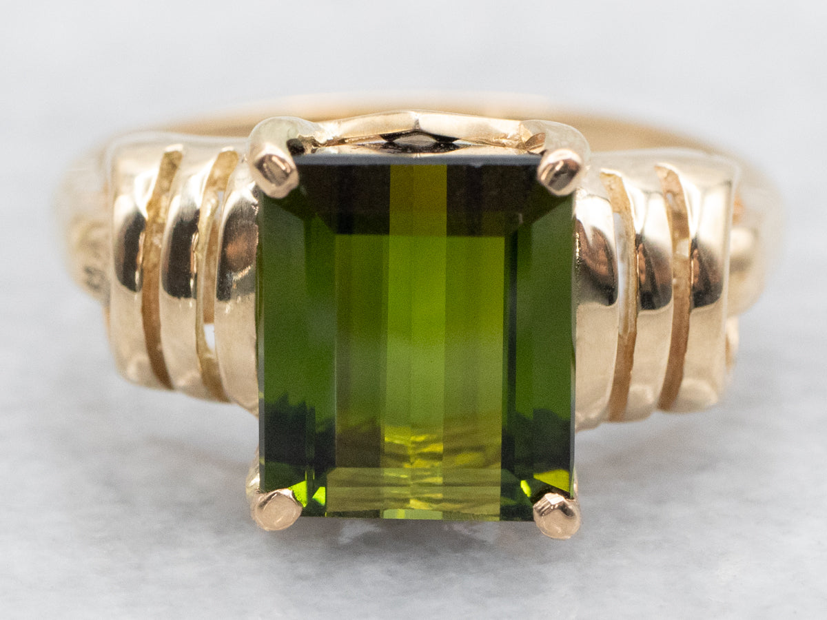 Vintage Green Tourmaline Solitaire Ring