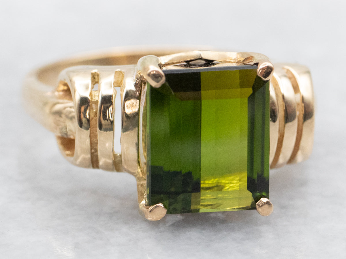 Vintage Green Tourmaline Solitaire Ring