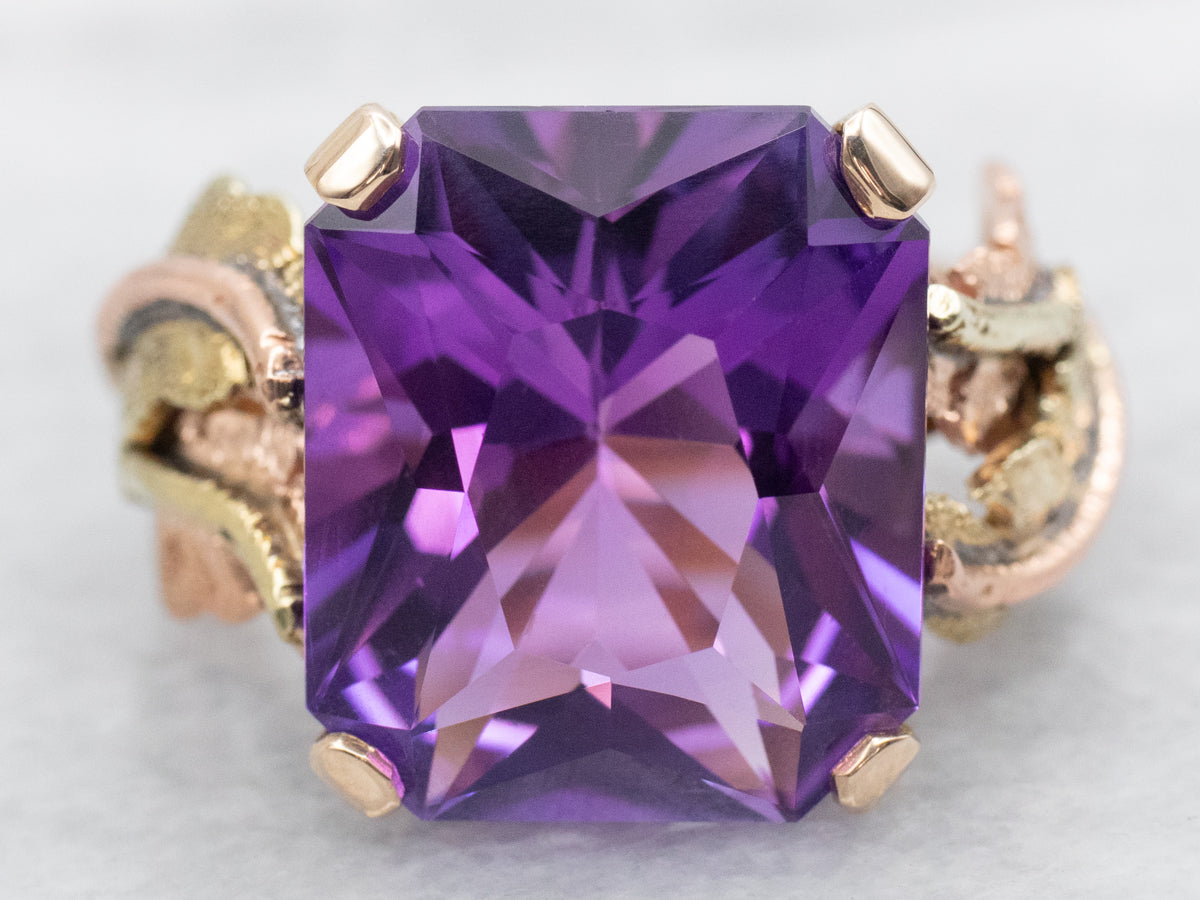 Botanical Amethyst Solitaire Cocktail Ring