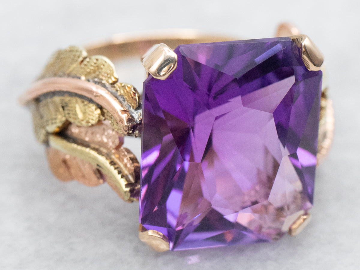 Botanical Amethyst Solitaire Cocktail Ring