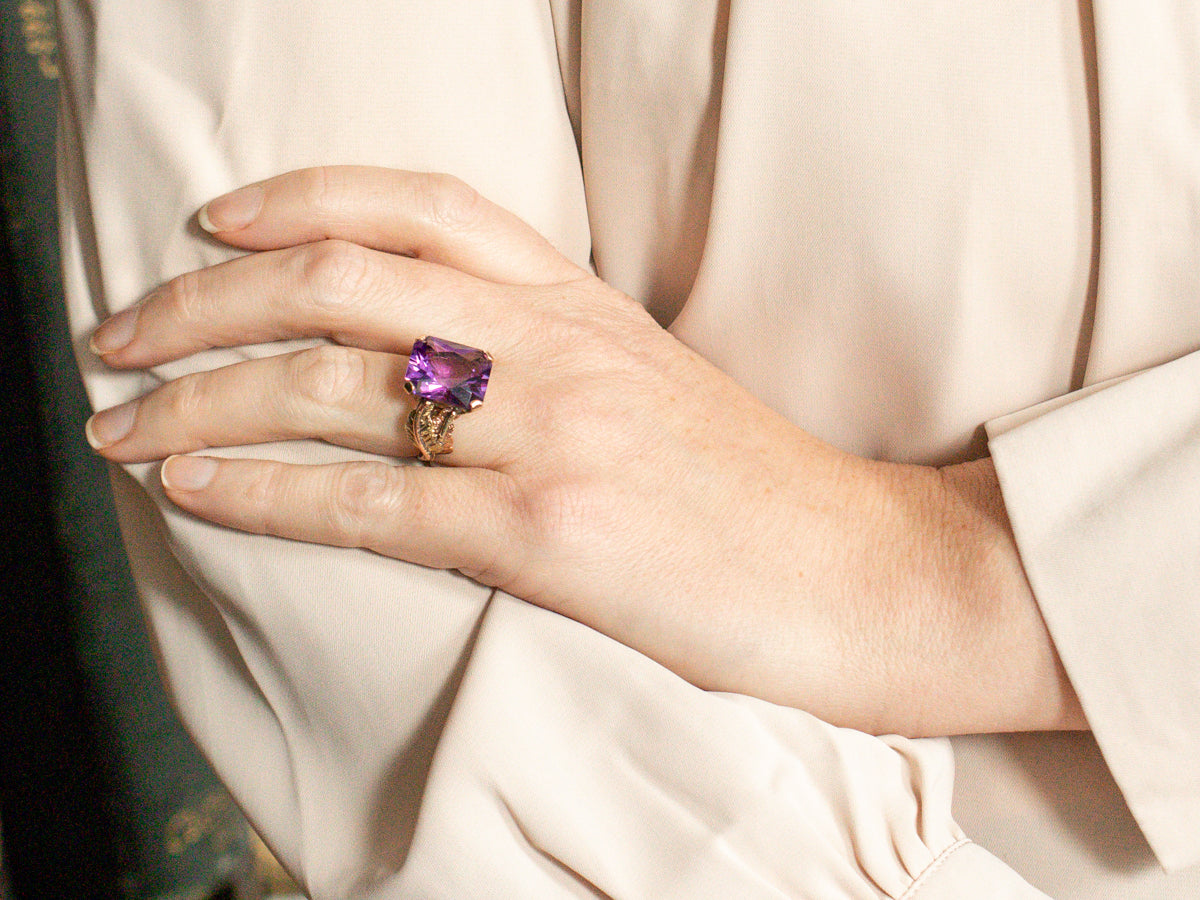 Botanical Amethyst Solitaire Cocktail Ring