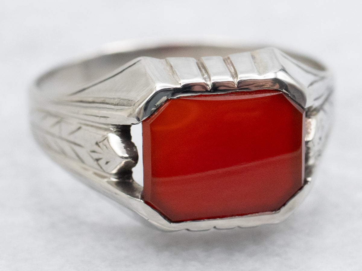 East to West Carnelian Solitaire Ring