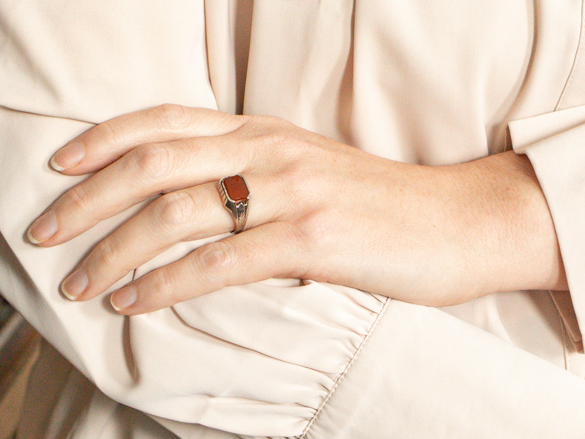 East to West Carnelian Solitaire Ring