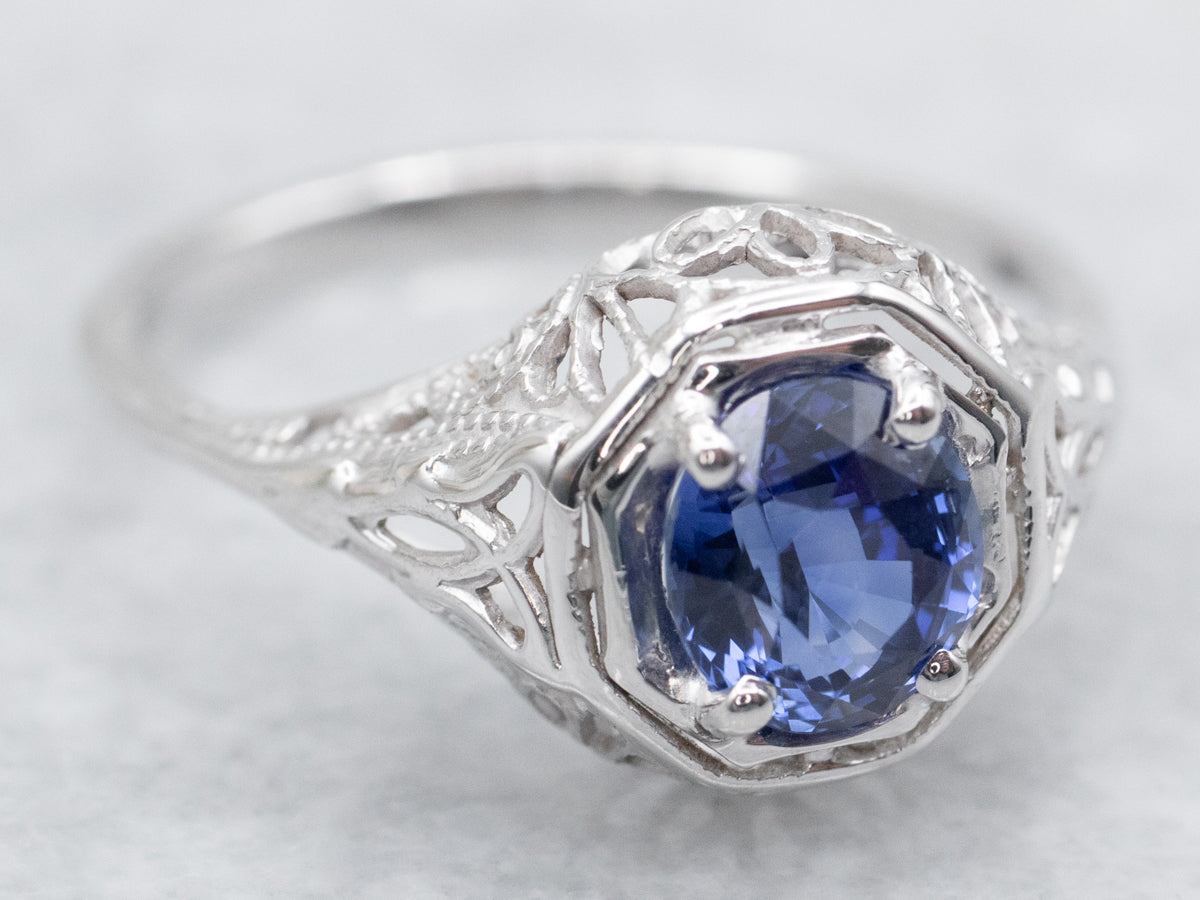 Art Deco Sapphire Solitaire Engagement Ring