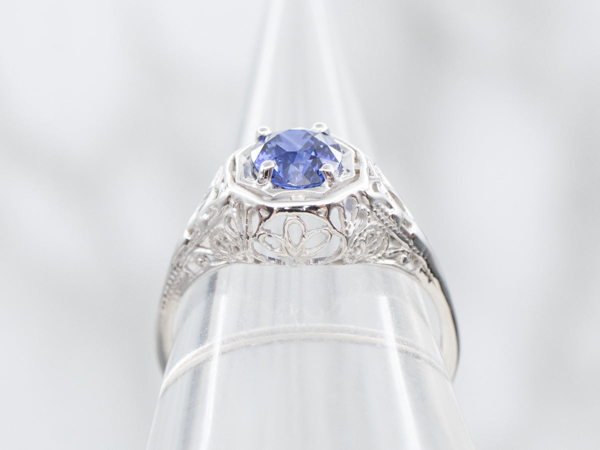 Art Deco Sapphire Solitaire Engagement Ring