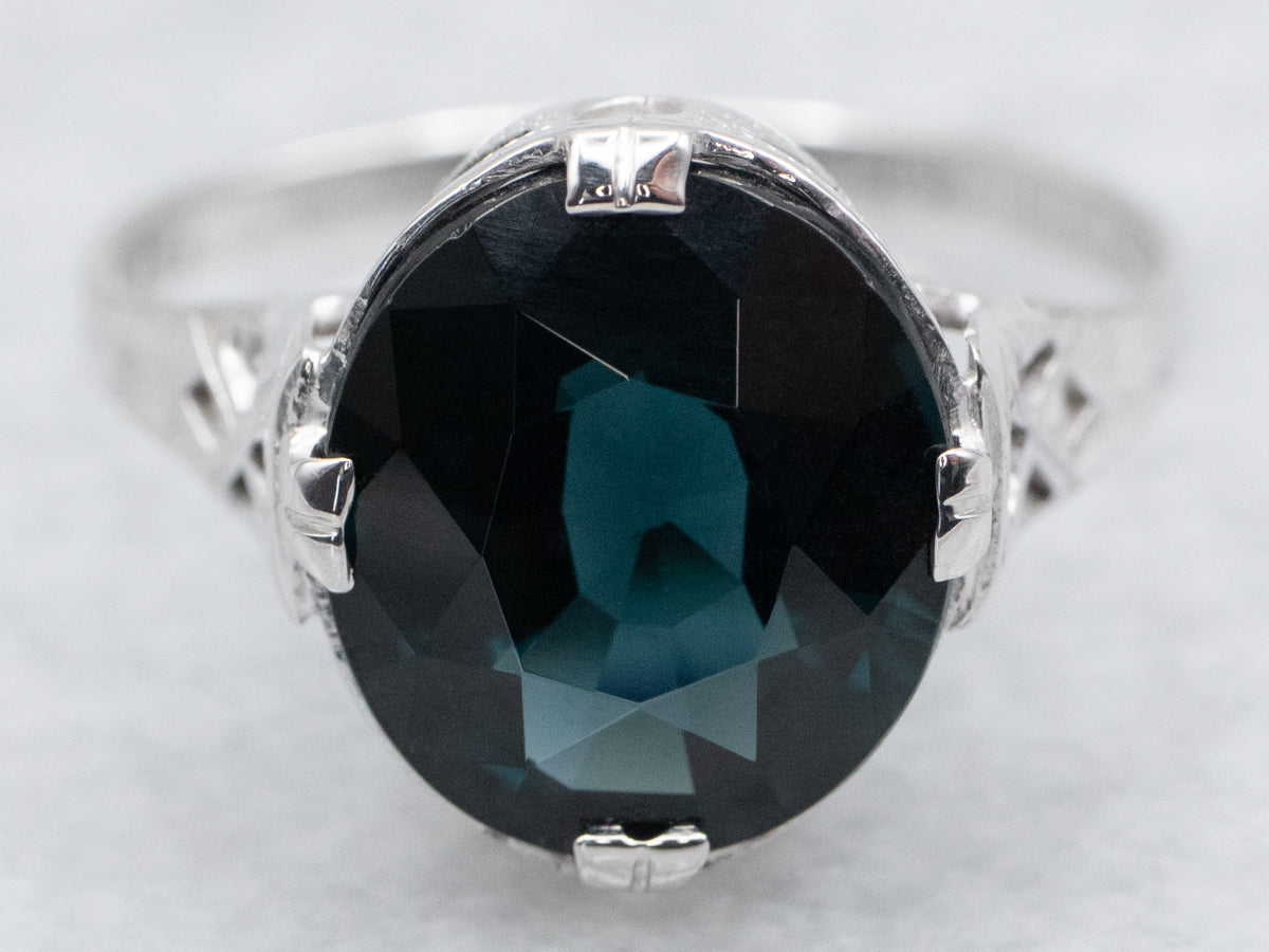 Mixed Metal Dark Teal Spinel Solitaire Ring