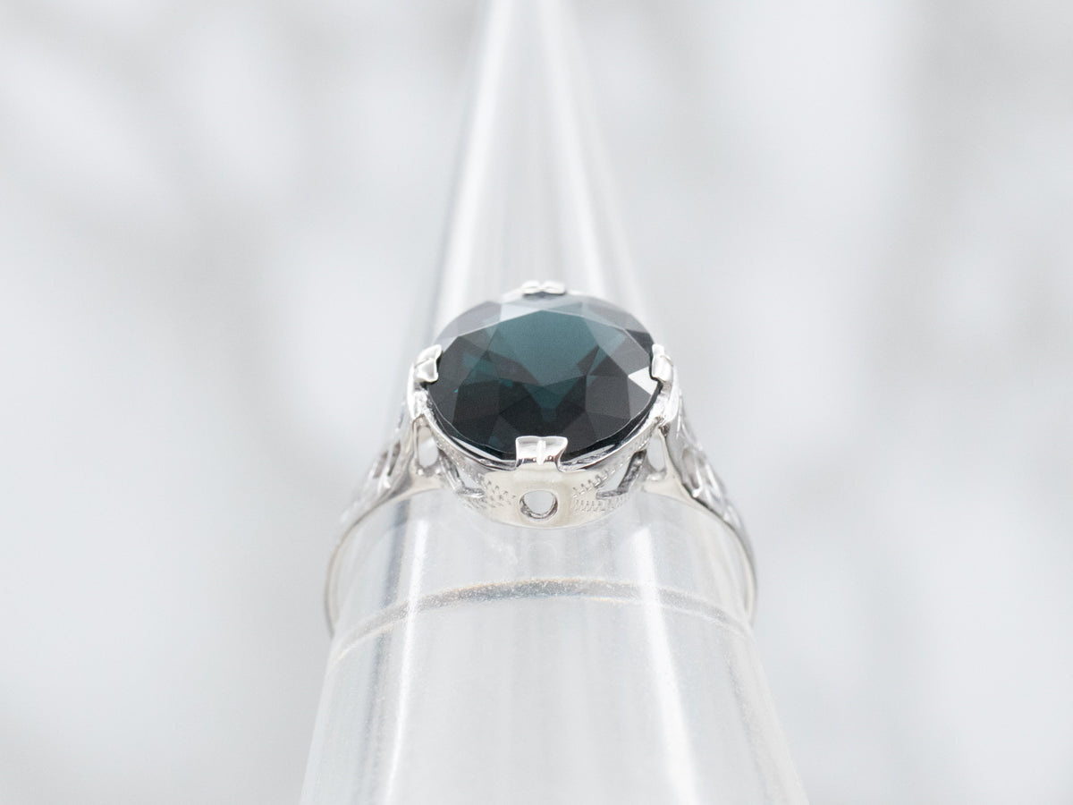 Mixed Metal Dark Teal Spinel Solitaire Ring