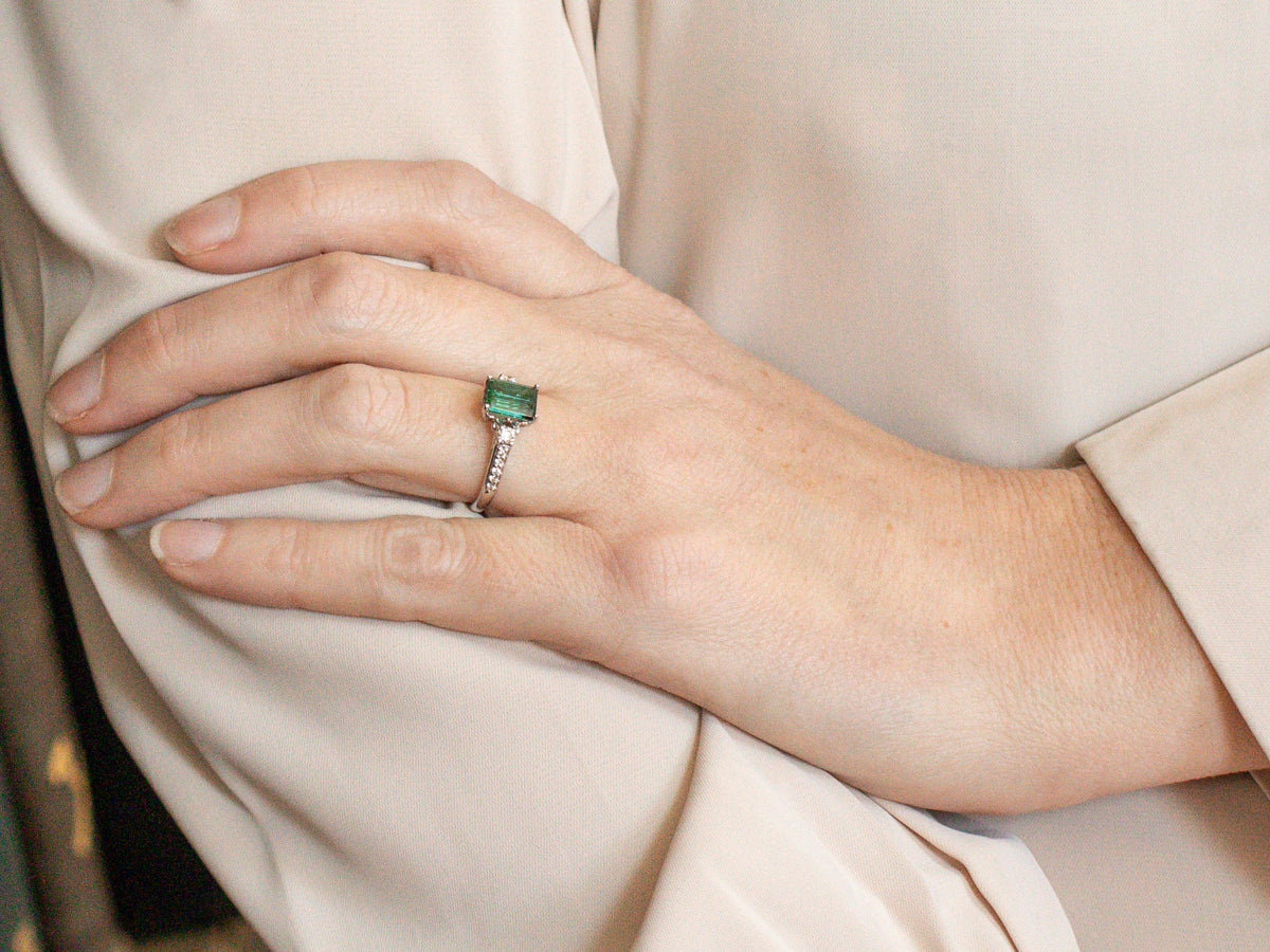 Modern Green Tourmaline and Diamond Ring