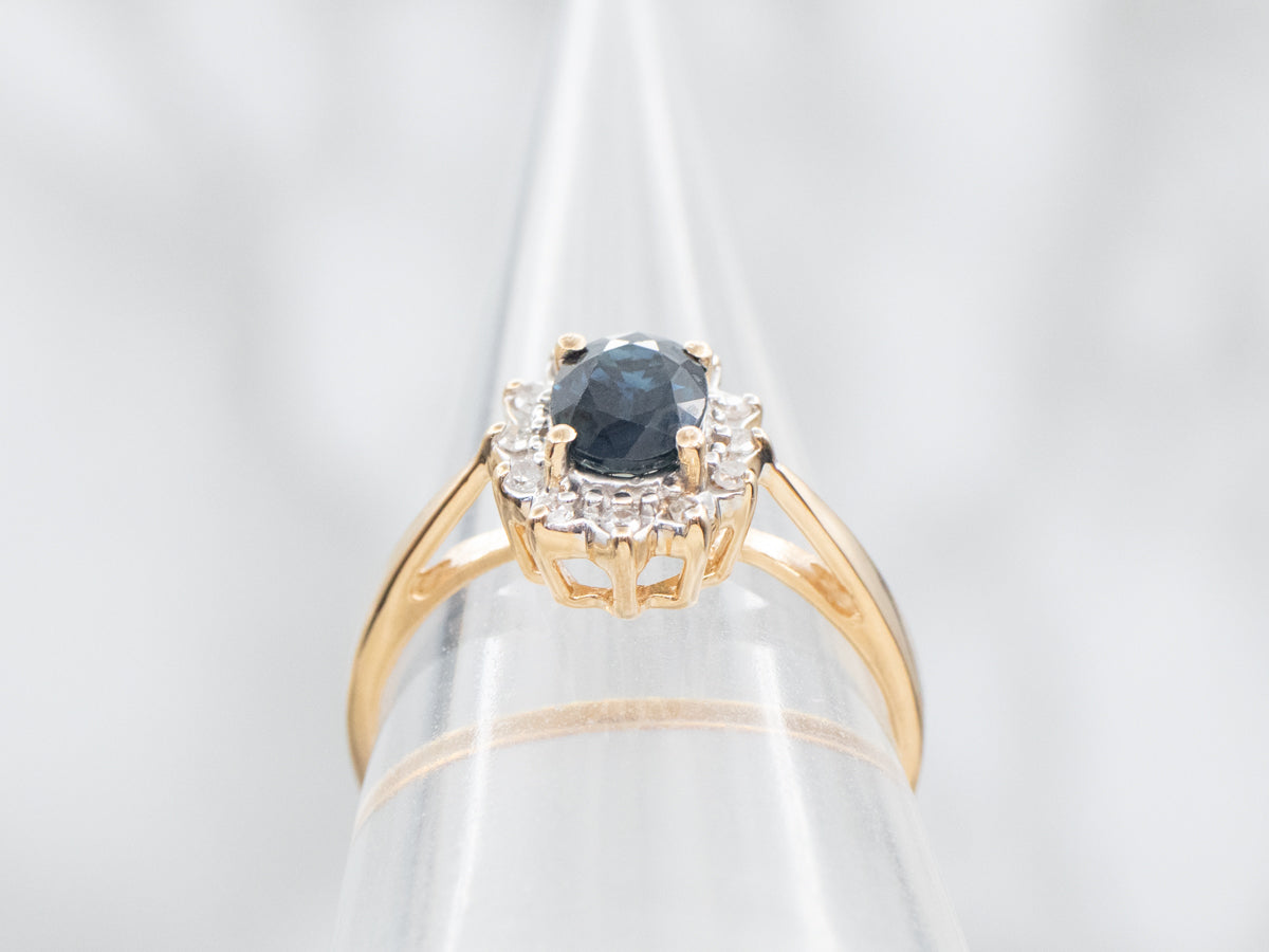 Classic Sapphire and Diamond Halo Engagement Ring