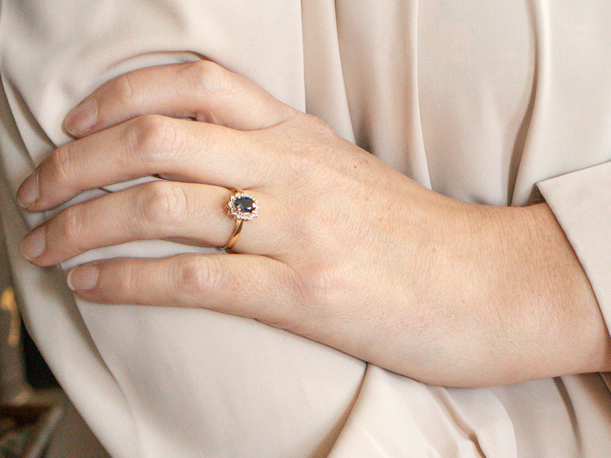 Classic Sapphire and Diamond Halo Engagement Ring