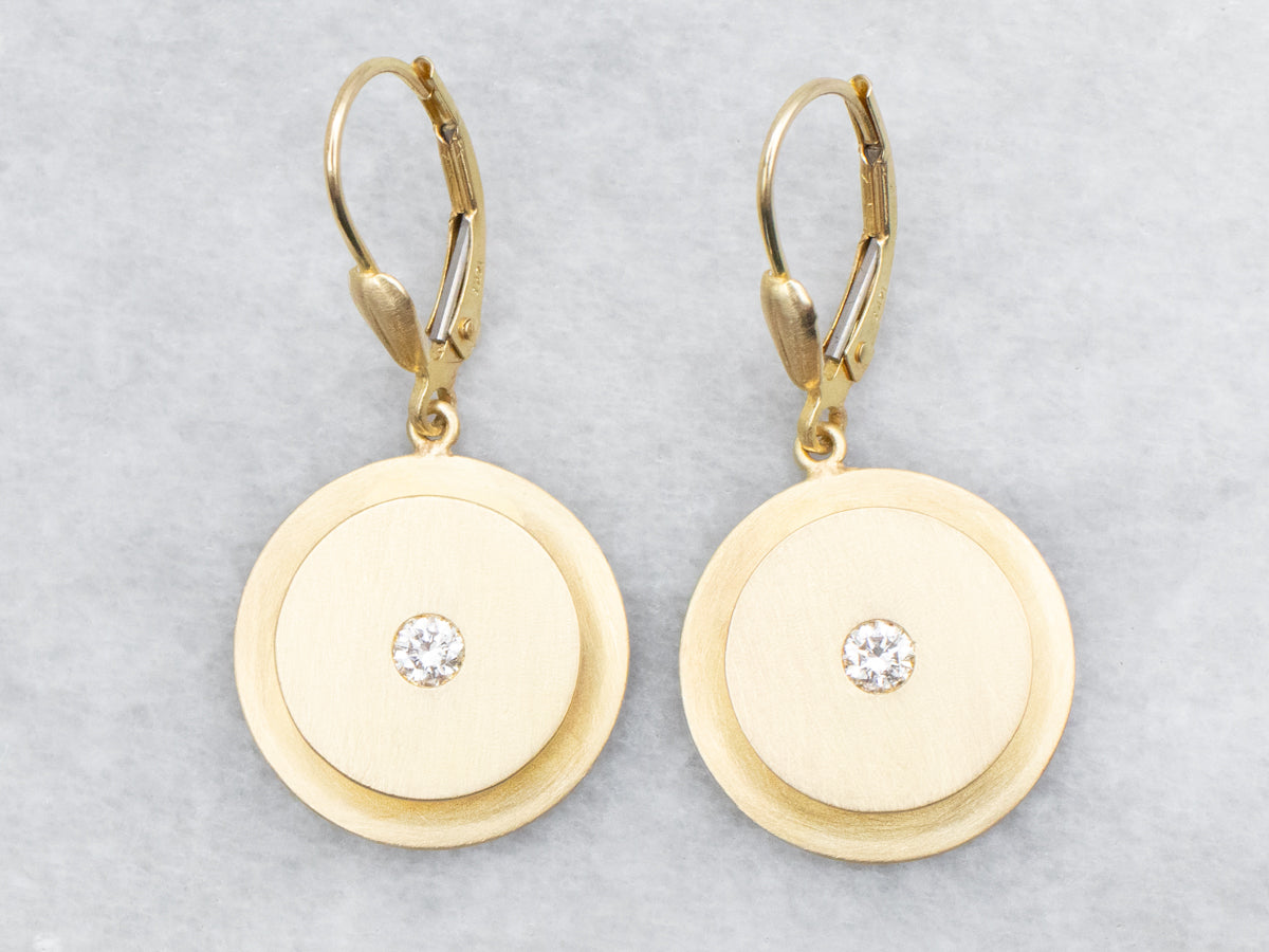 Brushed Gold Diamond Drop Earrings