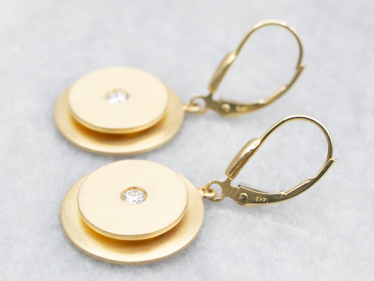 Brushed Gold Diamond Drop Earrings